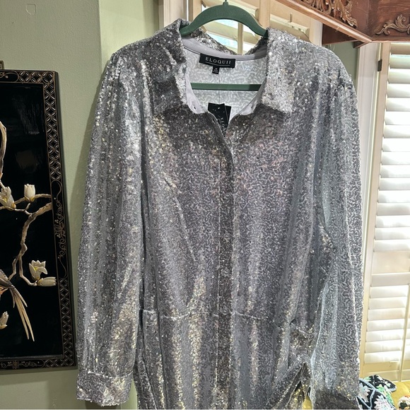 Eloquii Silver Sequin Belted Jumpsuit - Size 28 (NWT) - Picture 4 of 12